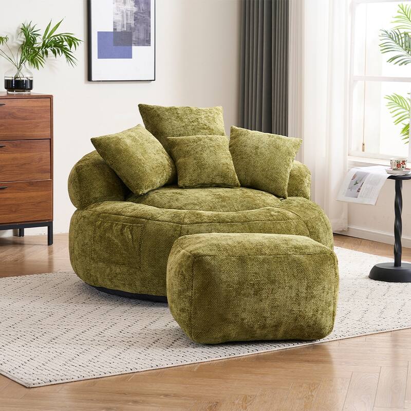 Bean Bag Lazy Sofa with Ultra Soft Chenille Cover,Round Bean Bag,Indoor & Outdoor
