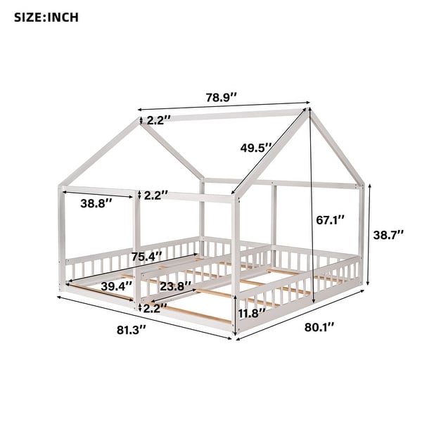 dimension image slide 1 of 2, 2 in 1 Beds Twin Size House Platform Bed for Multiple Family Members