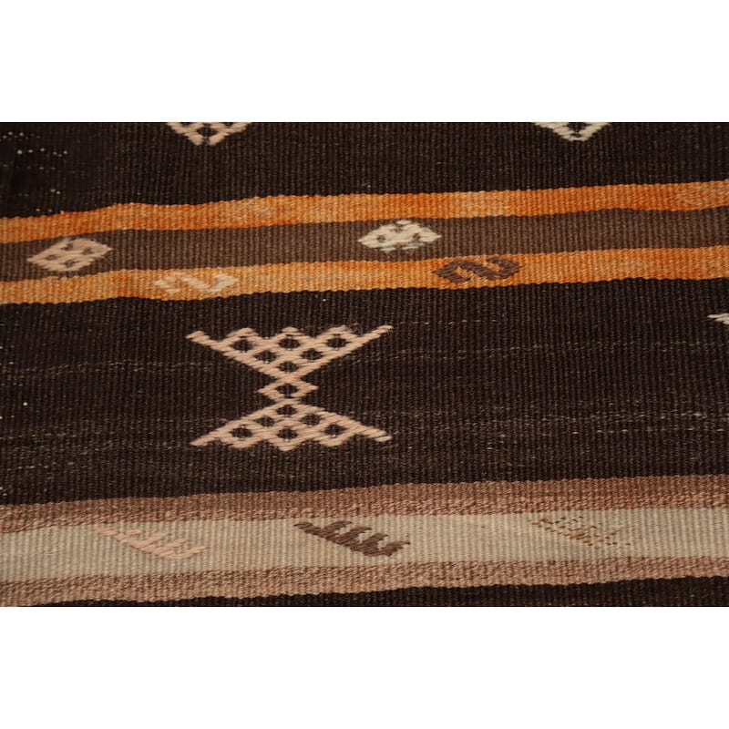 Hand Woven Oriental 100% Wool Carpet Southwestern Tribal Brown Kilim Runner Rug - 7' 7'' X 3' 3''