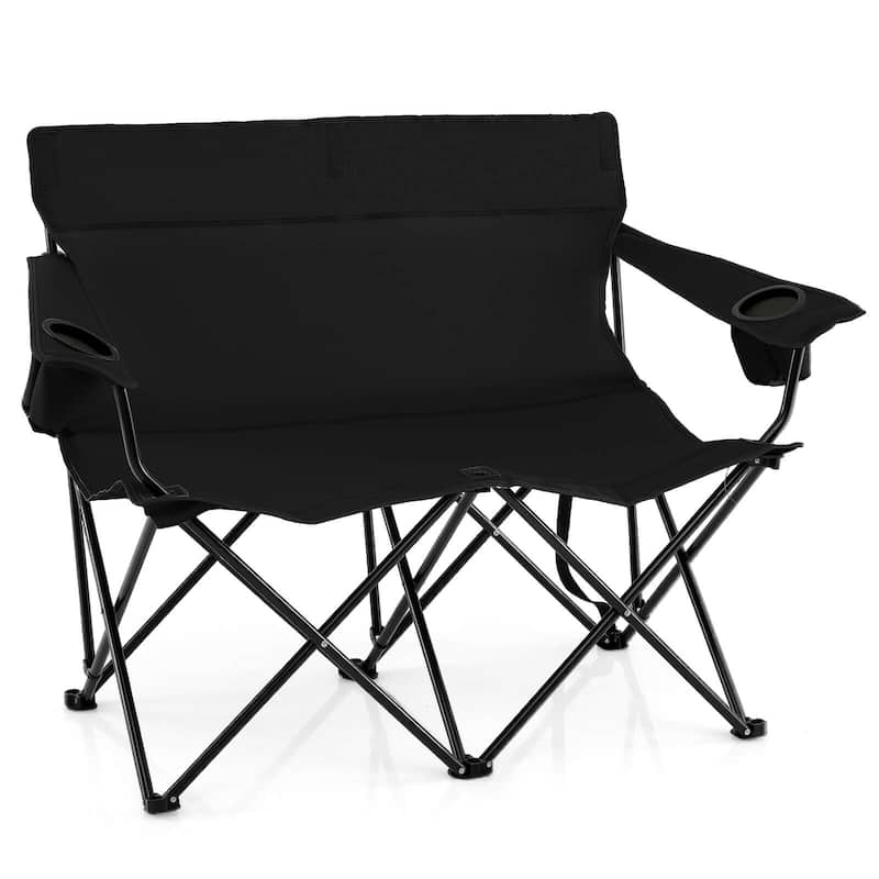 Costway 2-Person Outdoor Folding Loveseat with Cup Holders Armrests - Black
