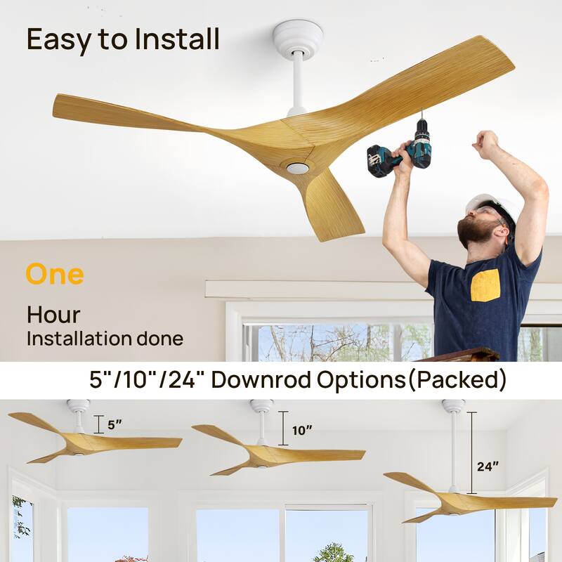 52'' Low Profile Ceiling Fan w/ Remote Control No Light Outdoor/Indoor Farmhouse Bedroom - 52 Inch