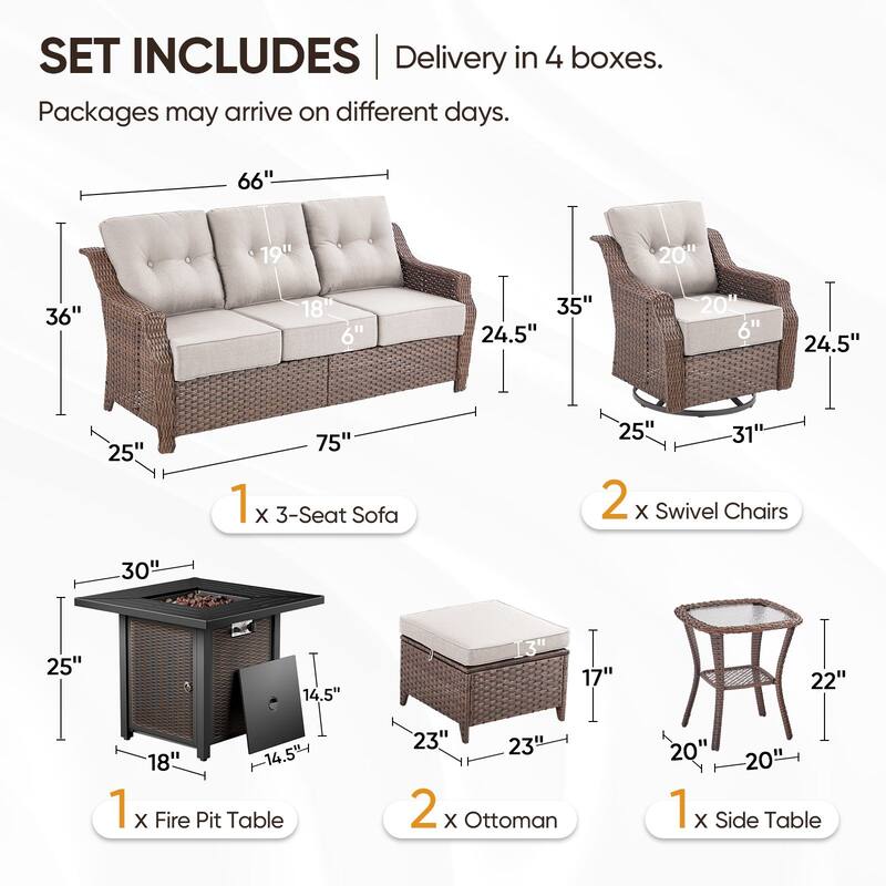 Pocassy Patio Furniture Set with Propane Gas Fire Pit Table