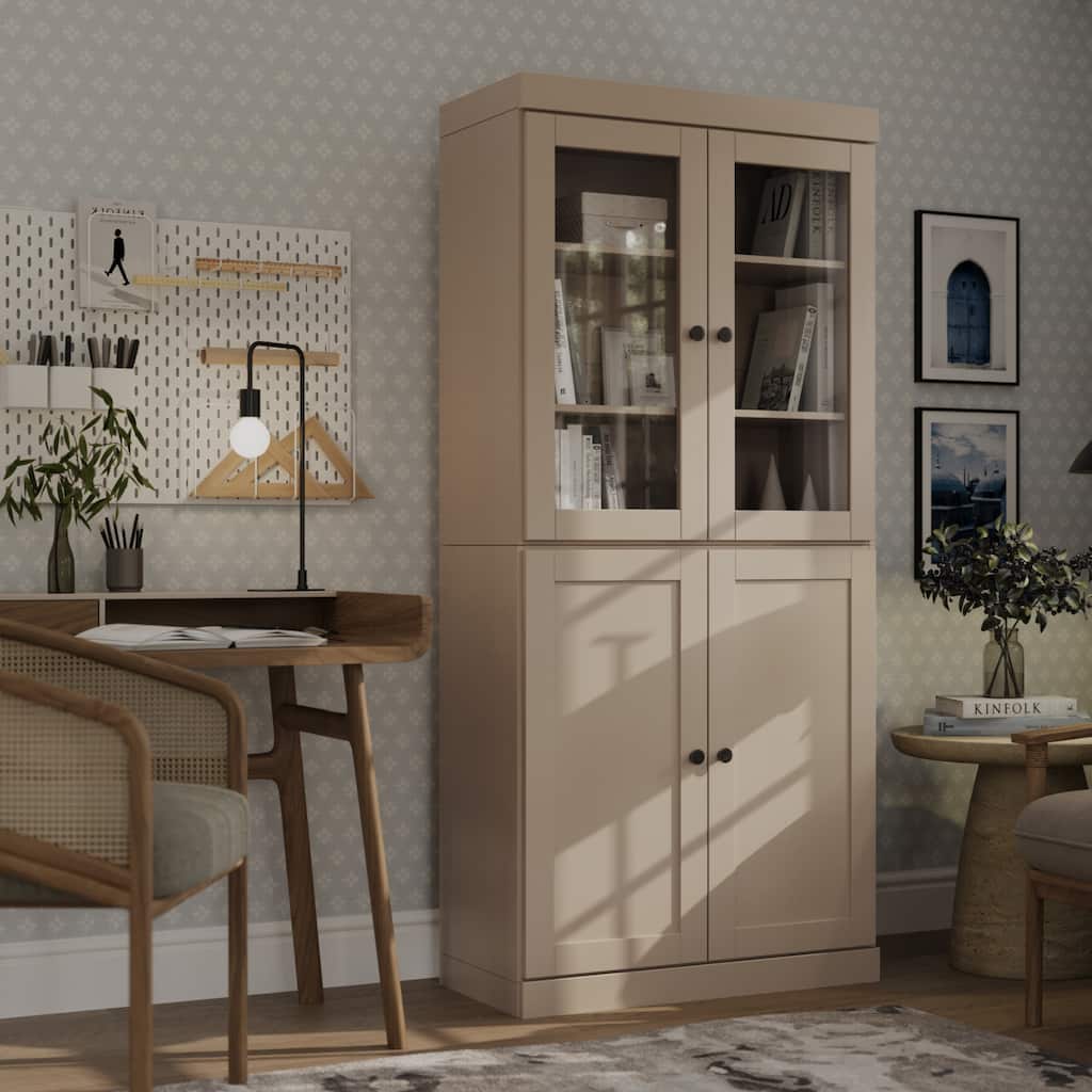 Palace Imports 100% Solid Wood 6-Shelf Bookcase with Clear Glass, Shaker Doors and Adjustable Shelves