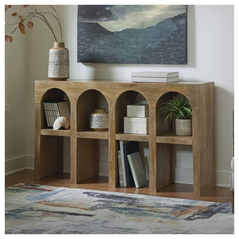 Signature Design by Ashley Luzmanacy Natural Brown Console Sofa Table - 52" W x 14" D x 30" H - 52" W x 14" D x 30" H - Brown - Wood