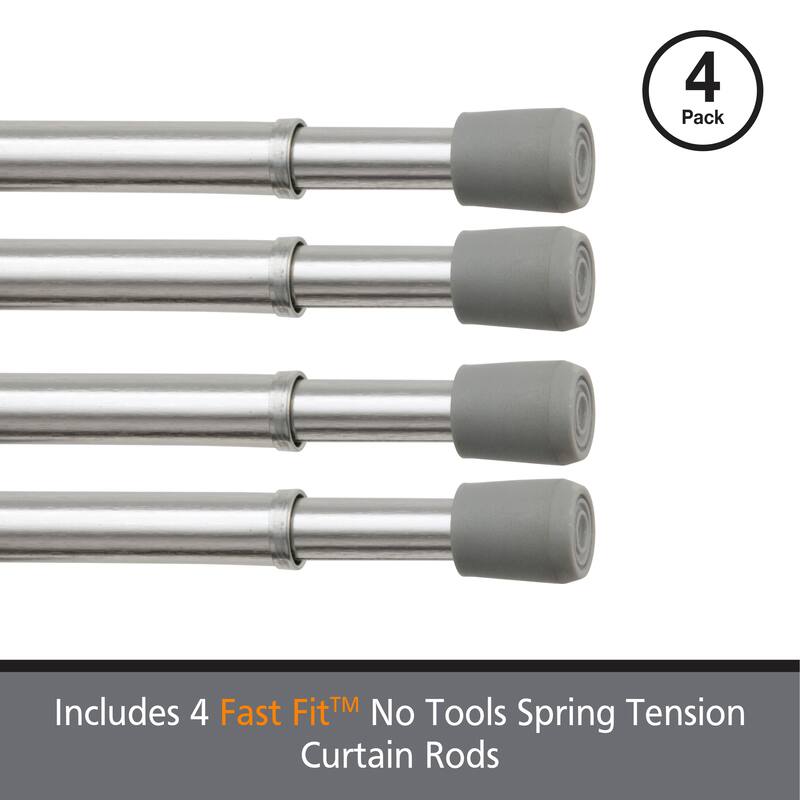 Kenney Fast Fit No Tools 7/16" Spring Tension Rod, 4-Pack