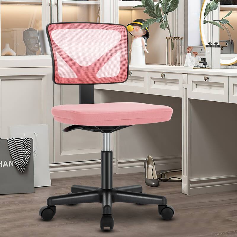 Compact Low Back Swivel Task Chair with Adjustable Height & Wheels - Pink