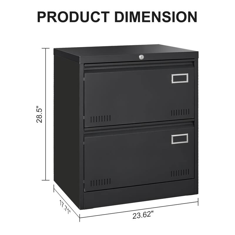 Modern Filing Cabinet Vertical Filing Cabinet, Metal Filing Cabinet with 2 Drawers and lock, for Home Office, Black
