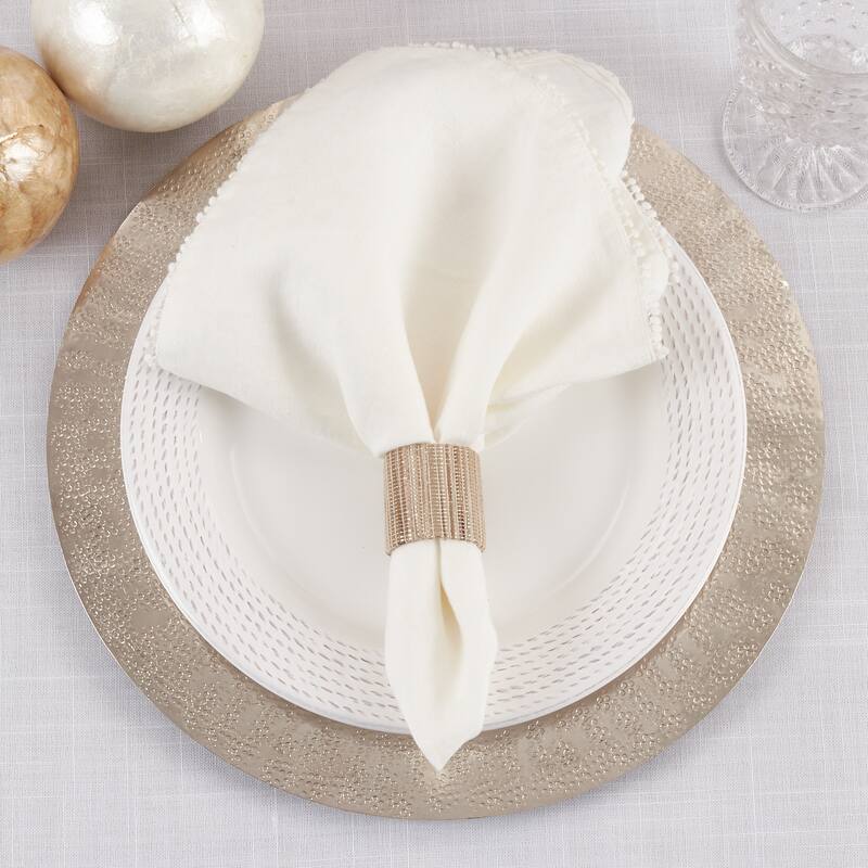 Shimmering Napkin Rings With Woven Nubby Design (Set of 4)
