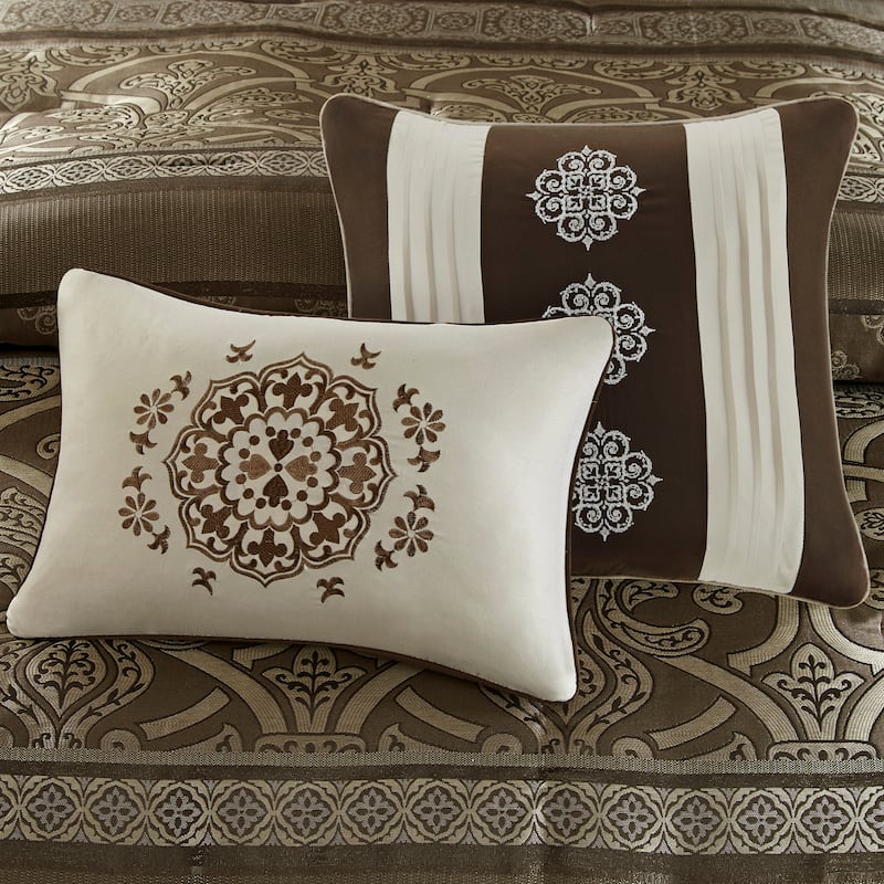 Madison Park Essentials Alexine Brown 16 Piece Jacquard Comforter Set with 2 Bed Sheet Sets