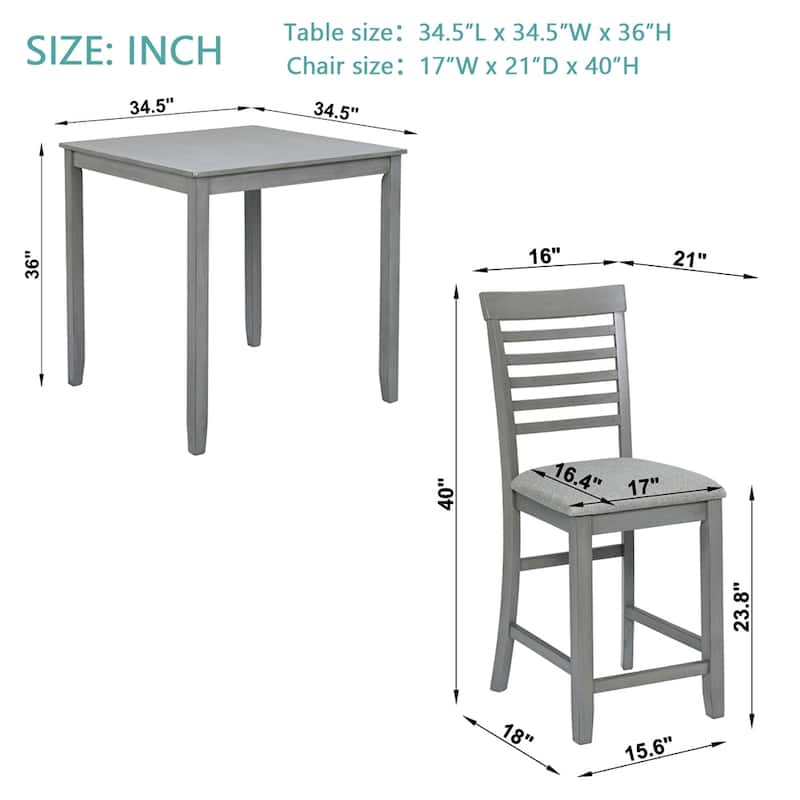 5-piece Wood Dining Counter Height Table and Chair Set