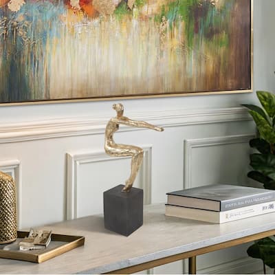 Allan Andrews Gold Resin Utkatasana Yoga Pose Sculpture on Graphite Base - 13.75"H x 3.25"W x 6.5"D