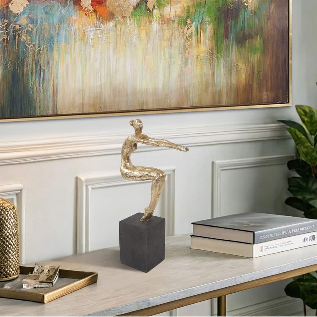 Allan Andrews Gold Resin Utkatasana Yoga Pose Sculpture on Graphite Base - 13.75"H x 3.25"W x 6.5"D