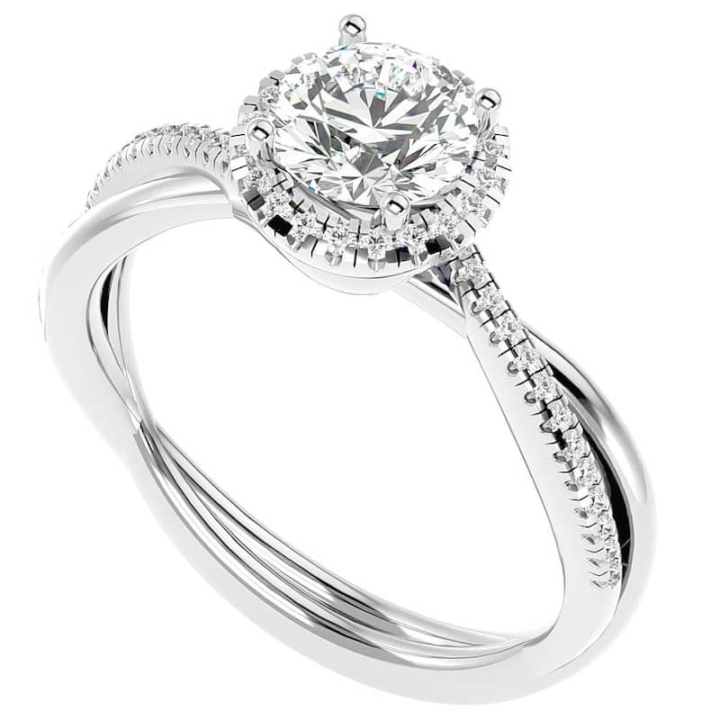 1 1/5Ct TW Moissanite & Diamond Halo Crossover Engagement in Ring Gold
