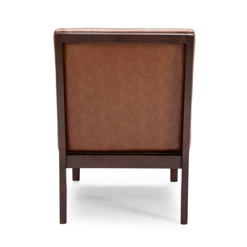 Cognac & Dark Espresso Upholstered Accent Chair - Contemporary Straight Chair with Wooden Frame