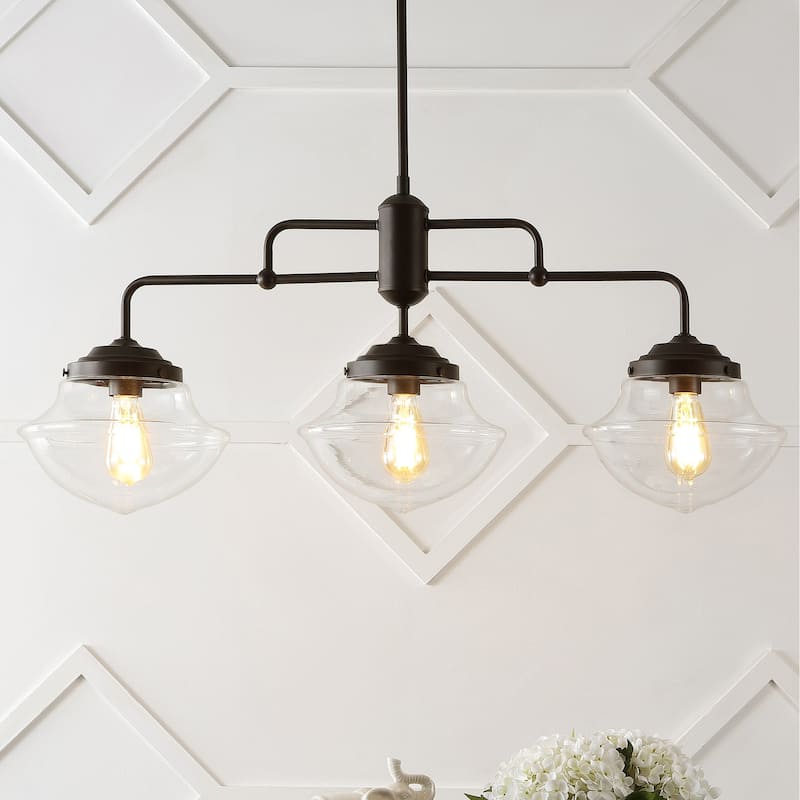 Jayden 37.5" 3-Light Industrial Farmhouse Rustic Iron/Glass Linear LED Pendant, Oil Rubbed Bronze/Clear by JONATHAN Y - 3 Light