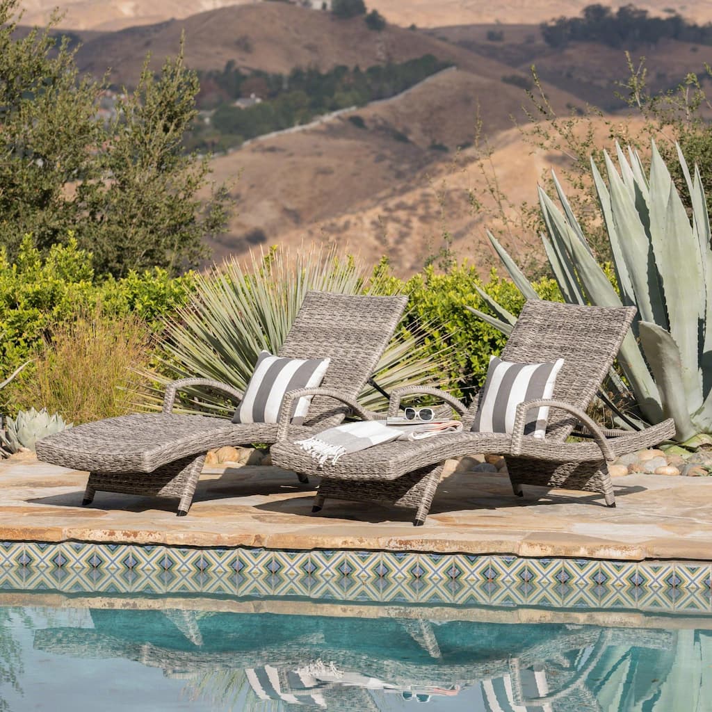 Rustic Outdoor Aluminum Frame Wicker Recliner Set of 2