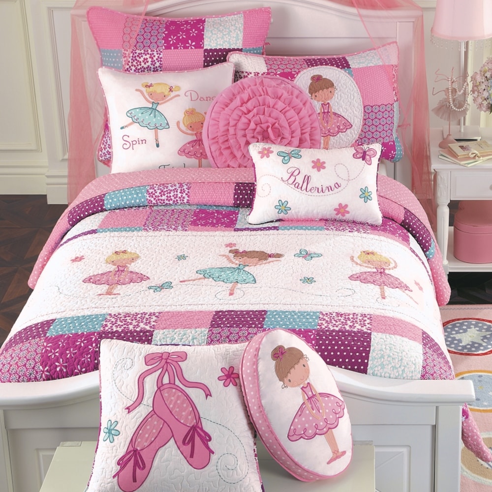 8pc Queen Ballerina Girls Reversible Cotton Quilt Set Pink On