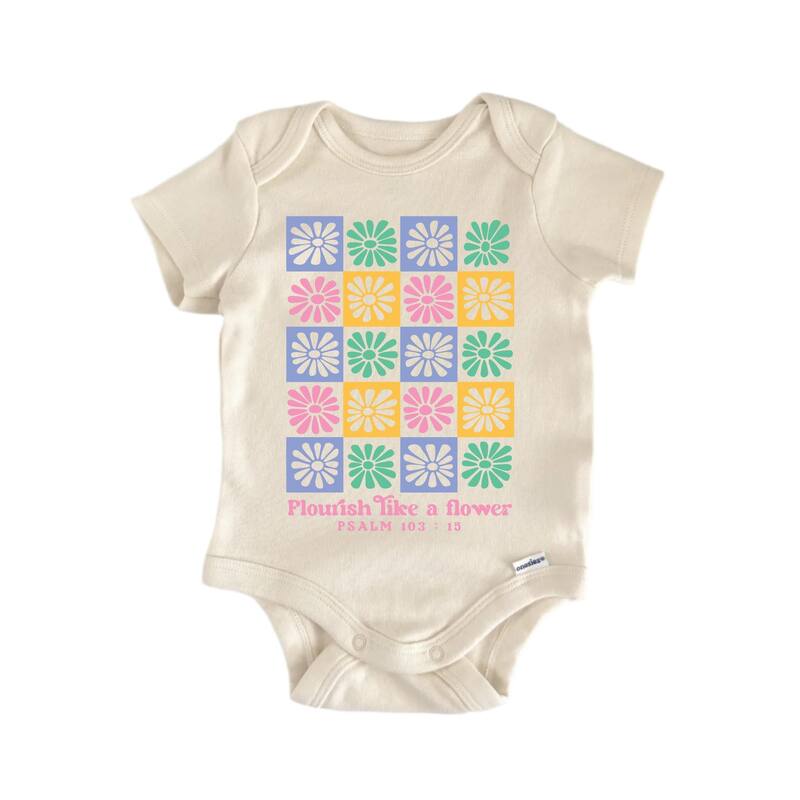 Flourish Flower Jesus Christian Religious God - Baby Boy Girl Clothes Bodysuit - Blue - 0-3M