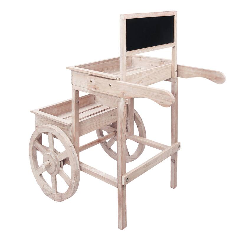 Alpine Corporation 34" Tall Indoor/Outdoor Wooden 2-Tier Plant Display Stand with Chalkboard and Wheels