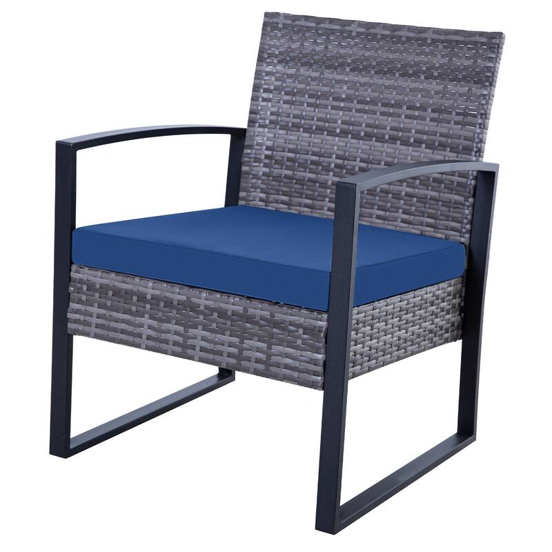3-Pieces Wicker Patio Conversation Set Outdoor Chairs with Cushions