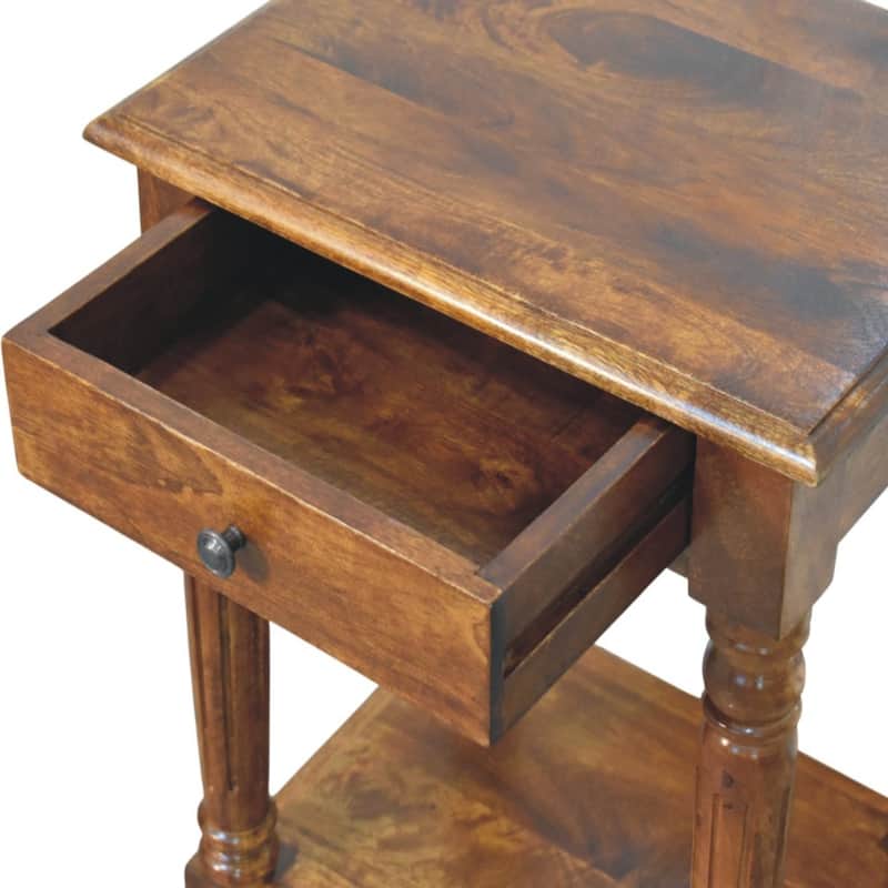 Solid Wood Turned Legs Chestnut Side Table