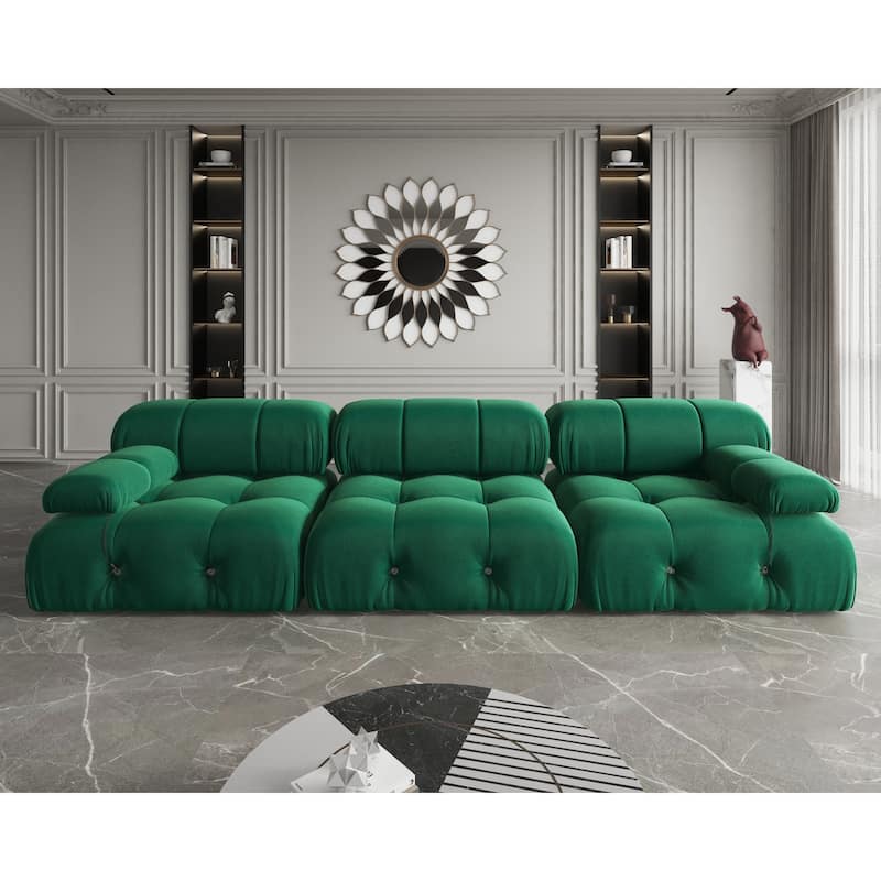 Velvet 3-seater Reversible Modular Sofa - Green