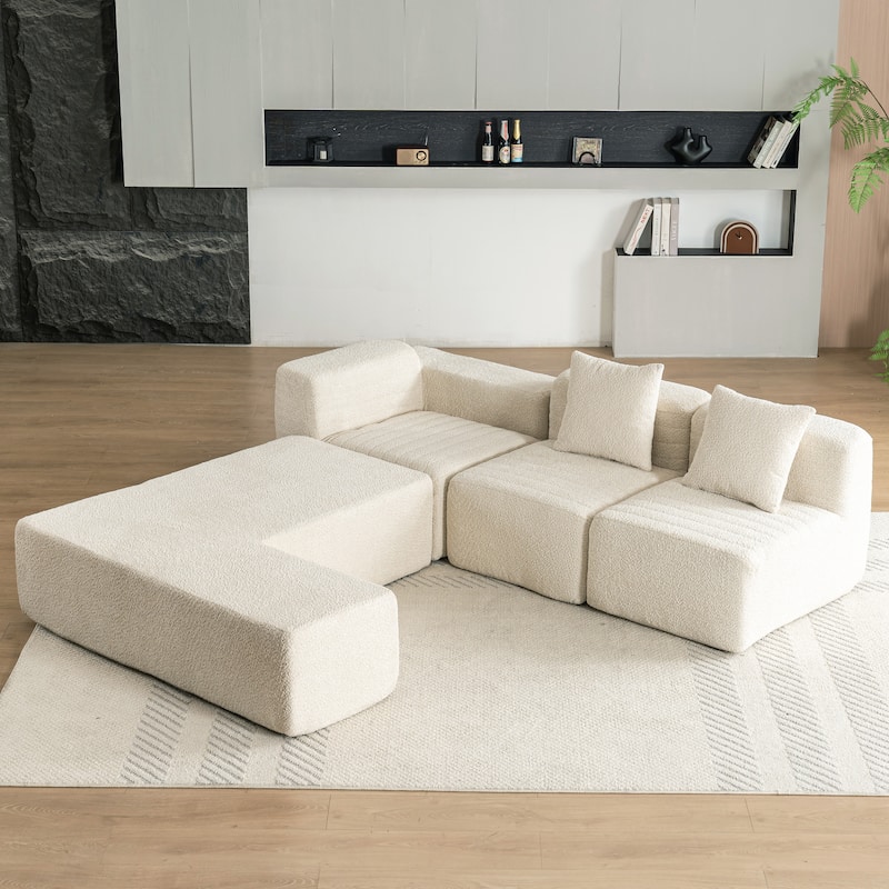 116.5" Polyester 4-Seater Sectional Sofa with Back Pillows