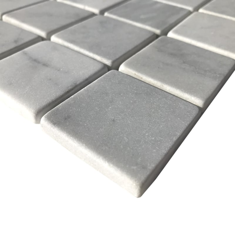 Carrara Marble 2" x 2" Grid Tumbled Mosaic Tile