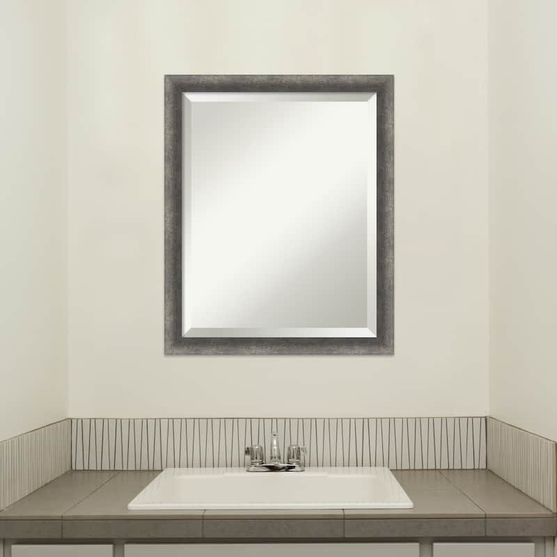 Burnished Concrete Narrow Beveled Wood Framed Bathroom Vanity Wall Mirror - Burnished Concrete Narrow