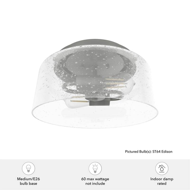 Hunter Hartland 2-Light Flush Mount Ceiling Light, Damp Rated - Bathroom, Bedroom, Hallway - Farmhouse, Industrial