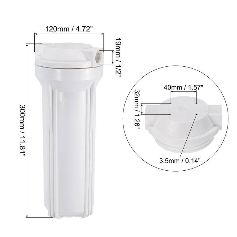 Water Filter Housing 10" Whole House Filtration System 1/2" Inlet/Outlet White - 3.5mm