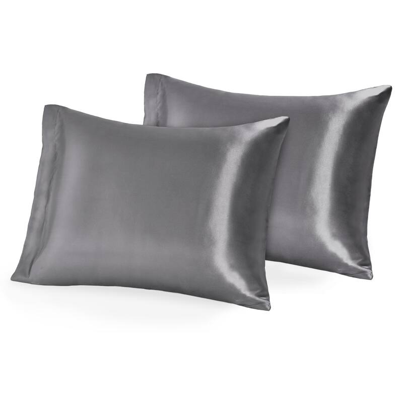 Bare Home Mulberry Silk Pillowcases with Zipper Closure - Set of 2 - King - Grey