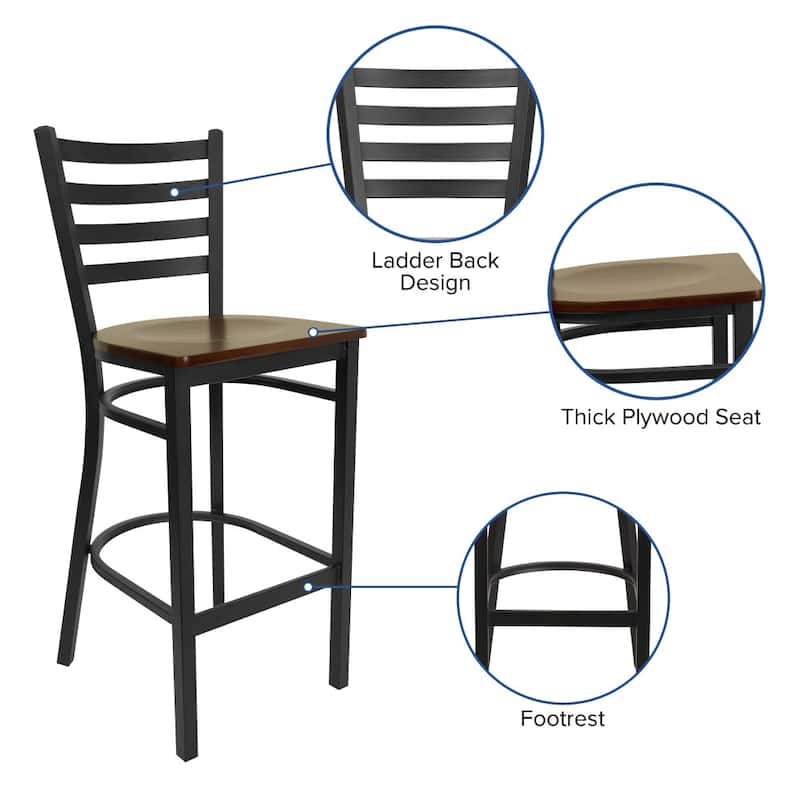 Ladder Back Metal Restaurant Barstool - 17"W x 18"D x 42.25"H - 17"W x 18"D x 42.25"H