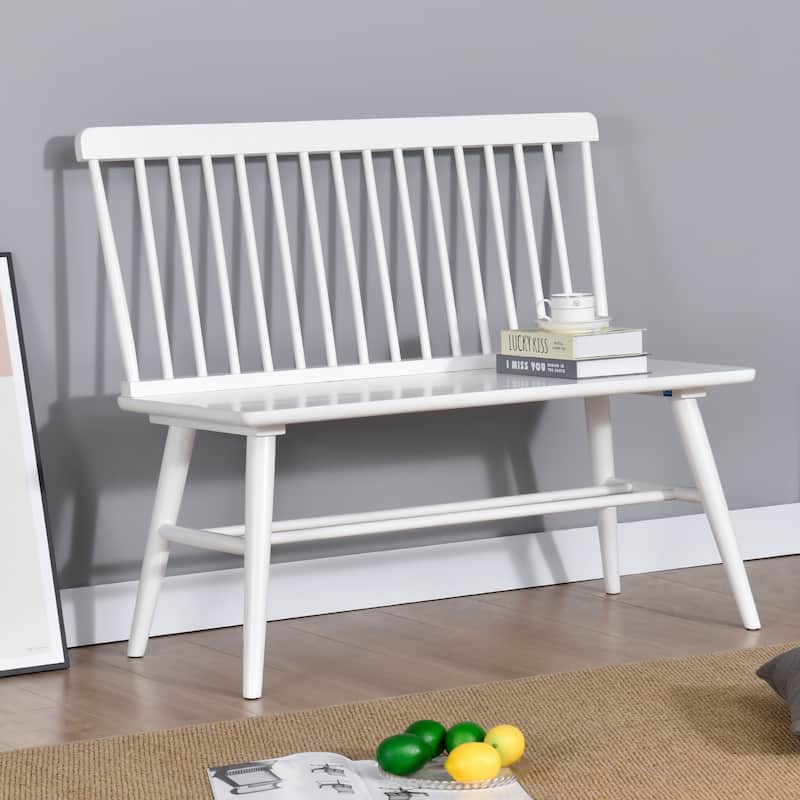 Entryway 40"L Solid Wood Dining Bench with Spindle Back - Spindle Back - White