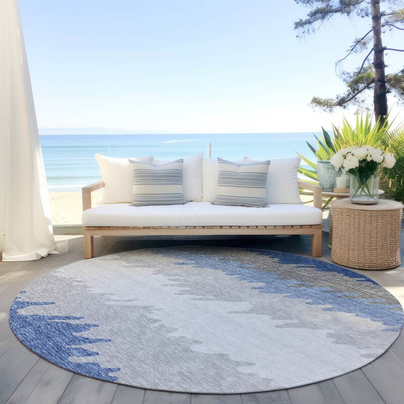 Machine Washable Indoor/ Outdoor Chantille Ombre Abstract Rug - Navy - 8' x 8'