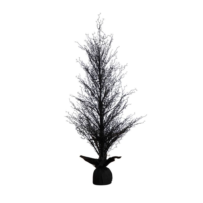 LED Lights Artificial Black Twig Halloween Tree with Burlap Base - 5' - Warm White - 3-to-6-feet