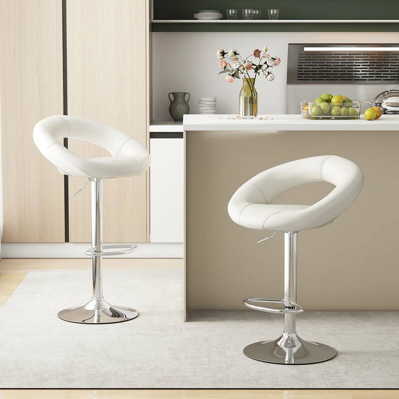 Gymax Set of 4 Adjustable Bar Stools Swivel Pub Chairs Barstools PU - See Details