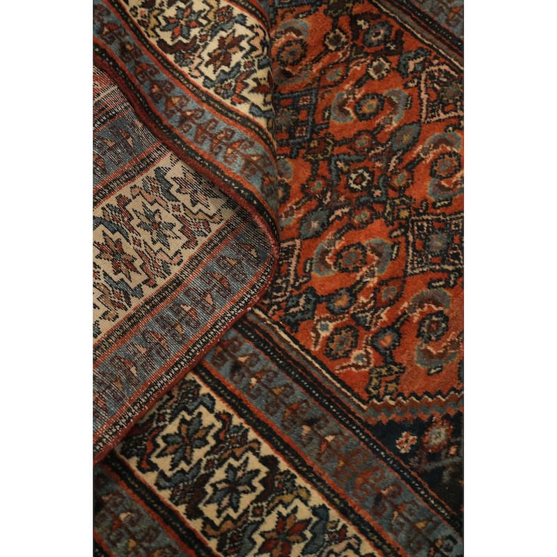 Hand Knotted Oriental 100% Wool Carpet Traditional Geometric Oranges & Rust Malayer Area Rug - 4' 4'' X 3' 2''
