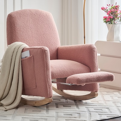 Cotton Linen Fabric Nursery Rocking Chair With Adjustable Footrest