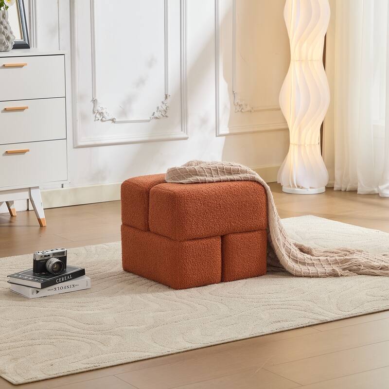 SEYNAR Modern 16.5''Faux Sherpa Square Cube Otttoman - Orange