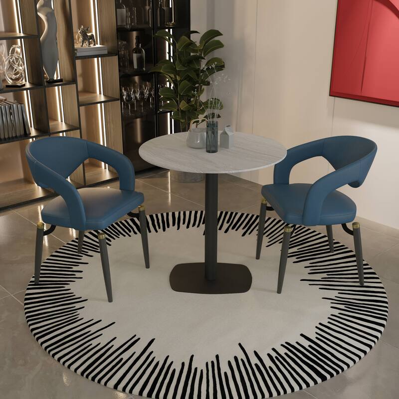 Vail Round Dining Table with 27 in. MDF Tabletop in Black Stainless Steel Square Base Accent Kitchen Table