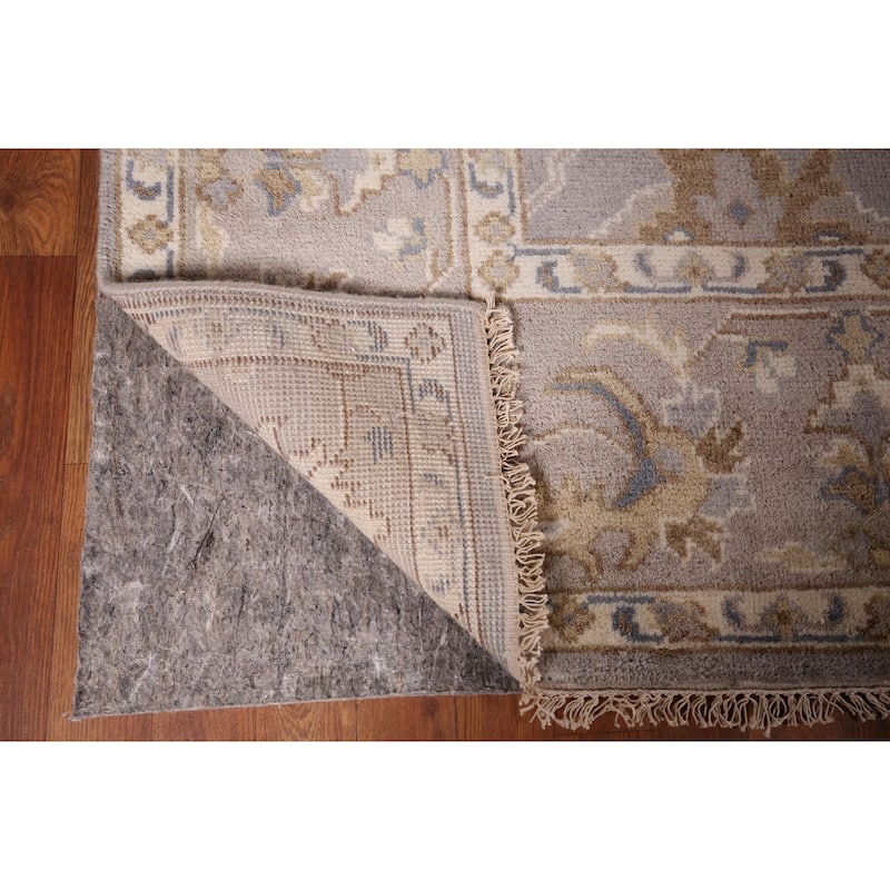 Floral Gray Oushak Indian Area Rug Hand-Knotted Wool Carpet - 8'1" x 9'11"