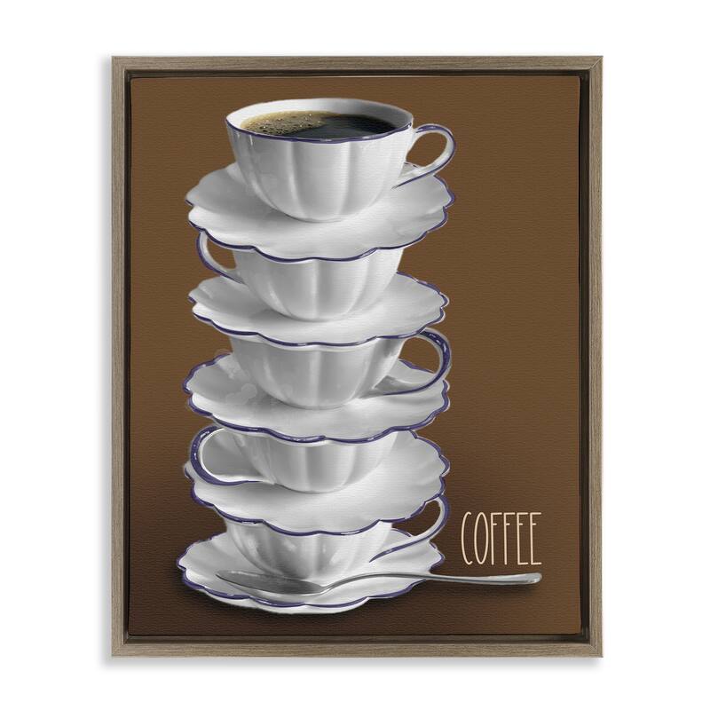 Stupell Stacked Teacups with Coffee Framed Floater Canvas Wall Art Design By Matthew Piotrowicz - 17 x 21 - Brown