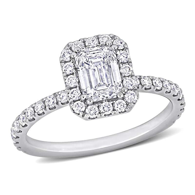Miadora 1 5/8ct TDW Emerald-Cut and Round-Cut Diamond Engagement Ring in 14k White Gold