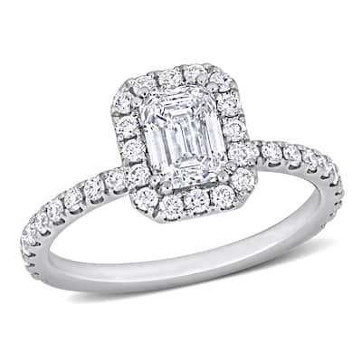 Miadora 1 5/8ct TDW Emerald-Cut and Round-Cut Diamond Engagement Ring in 14k White Gold
