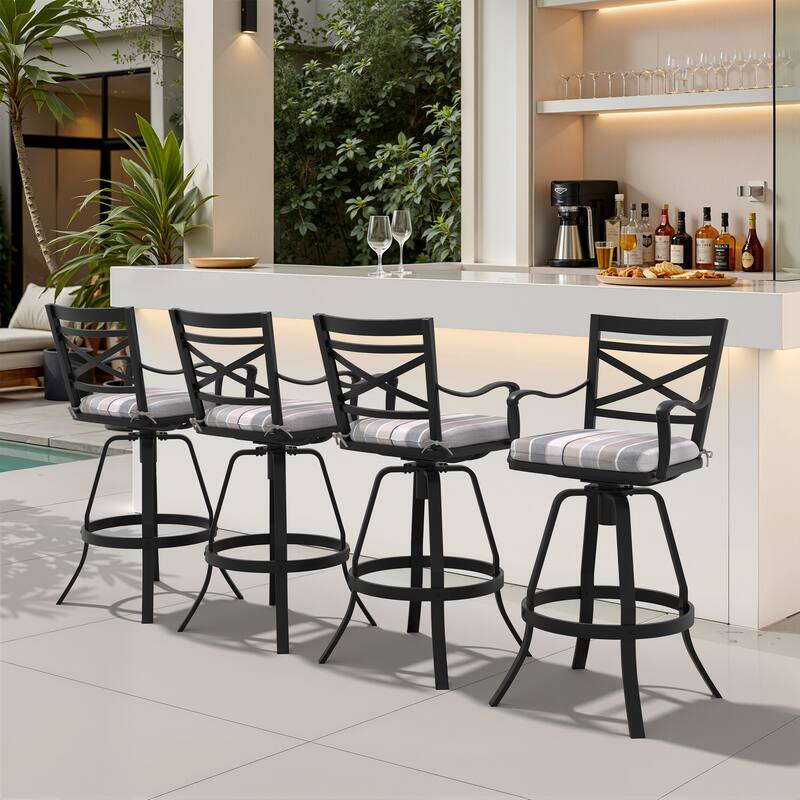 Outdoor Indoor Patio Bar Stools Aluminum Swivel Bar Chair with Sunbrella Cushion