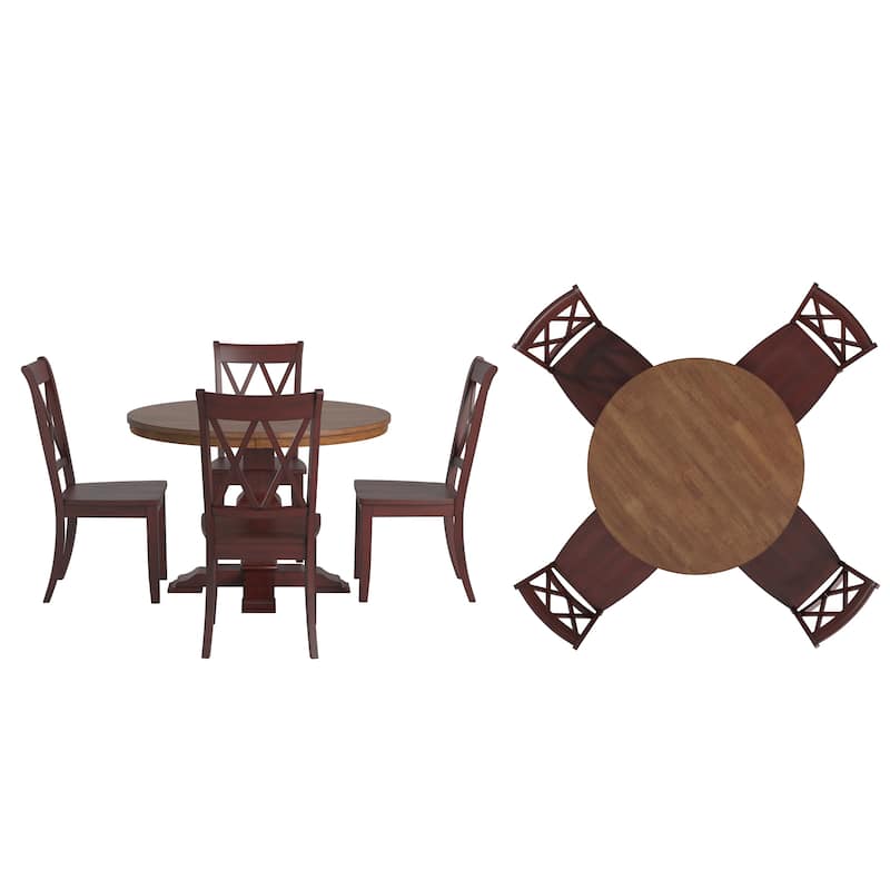 Ronda 45" Round Solid Wood Top Dining Set with X-Back Chairs