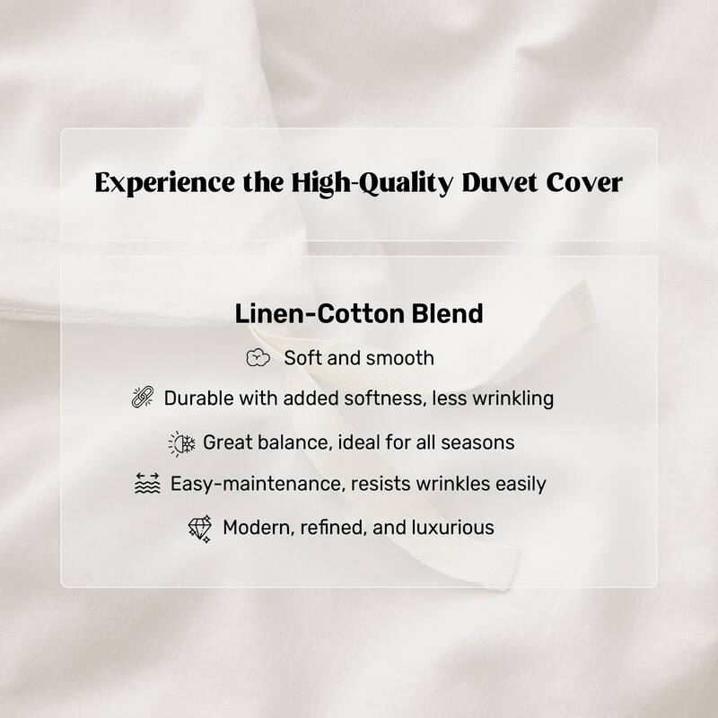 Flax Linen Cotton Blend Duvet Cover Set, Durable, Breathable and Moisture-Wicking, 3 Piece Bedding Set