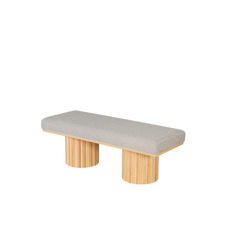 Boucle Fabric Upholstered End of Bed Bench with Chunky Legs