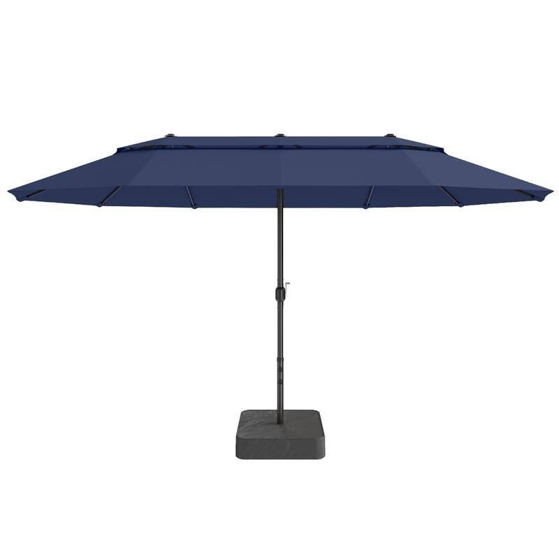 MAISON ARTS 15ft 2-Tier Large Patio Umbrella with Solar Lights, Double-Sided Outdoor Market Umbrellas with Base Included